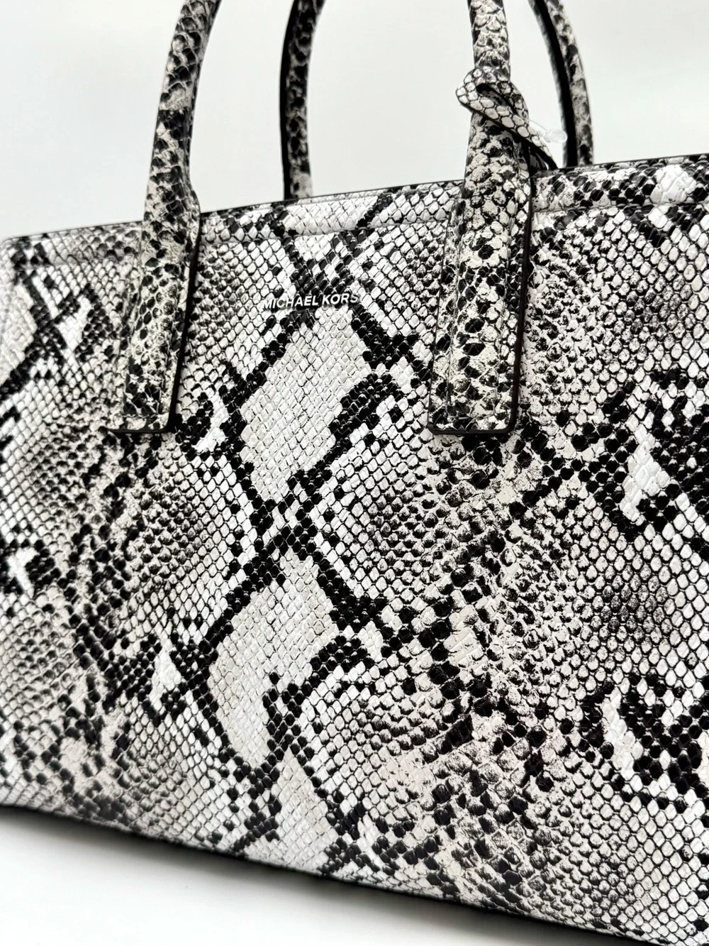 Michael Kors Laila Medium Snakeskin Leather Satchel Bag - Aluminum
